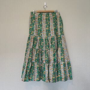 Rhode Floral Tiered Maxi Skirt Green Yellow White Women's XL Summer